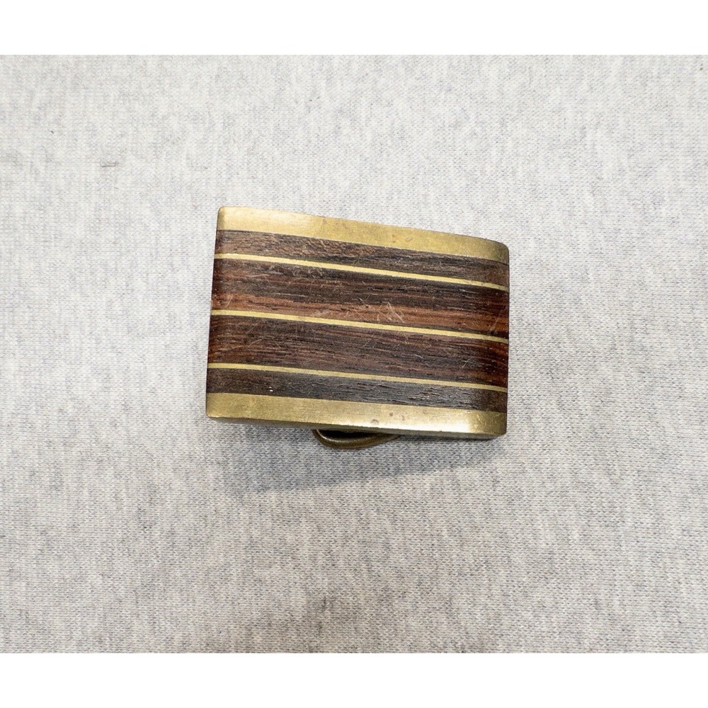 Vintage‎ Hardwood Solid Brass Inlaid Buckle 1980's Station Wagon Wood Trim